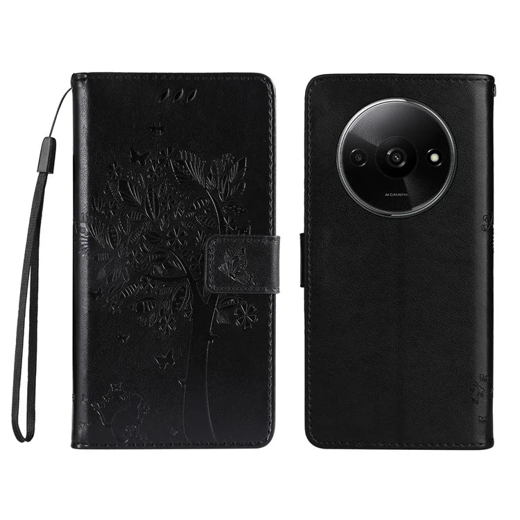 KT Imprinting Flower Series-3 For Xiaomi Redmi A3 Wallet Case Cat Tree Pattern Leather Phone Cover