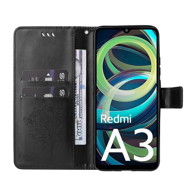 KT Imprinting Flower Series-3 For Xiaomi Redmi A3 Wallet Case Cat Tree Pattern Leather Phone Cover