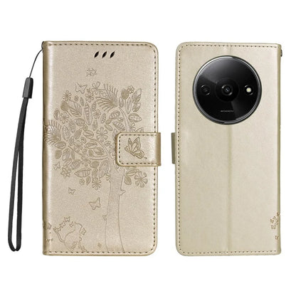 KT Imprinting Flower Series-3 For Xiaomi Redmi A3 Wallet Case Cat Tree Pattern Leather Phone Cover