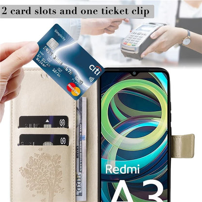 KT Imprinting Flower Series-3 For Xiaomi Redmi A3 Wallet Case Cat Tree Pattern Leather Phone Cover