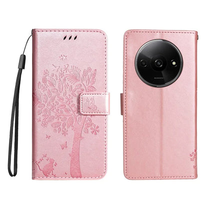 KT Imprinting Flower Series-3 For Xiaomi Redmi A3 Wallet Case Cat Tree Pattern Leather Phone Cover Gold