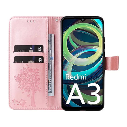 KT Imprinting Flower Series-3 For Xiaomi Redmi A3 Wallet Case Cat Tree Pattern Leather Phone Cover Gold