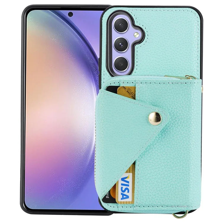 For Samsung Galaxy A55 5G Cell Phone Case RFID Blocking Leather Cover with Kickstand Design