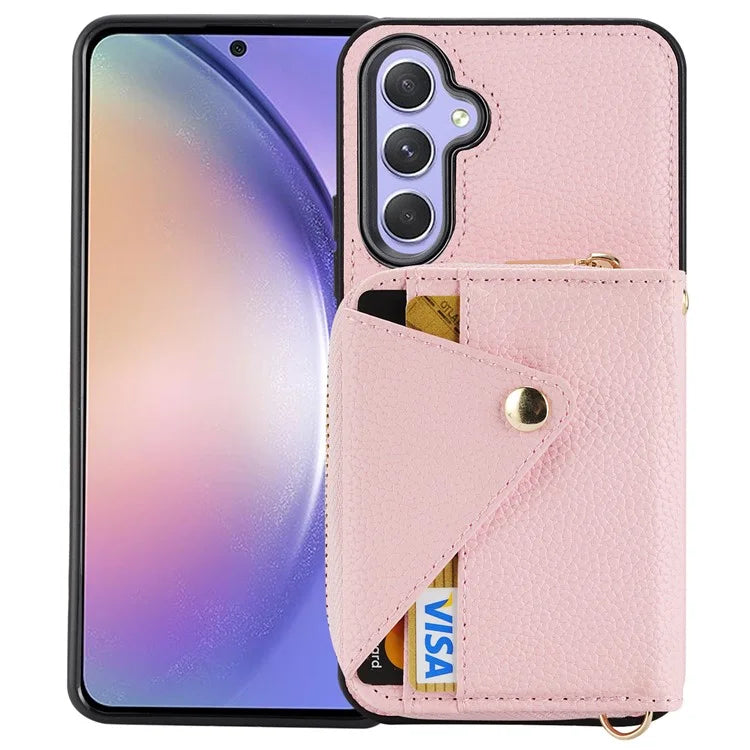 For Samsung Galaxy A15 4G / A15 5G Cell Phone Cases Leather Card Holder Cover with Shoulder Strap
