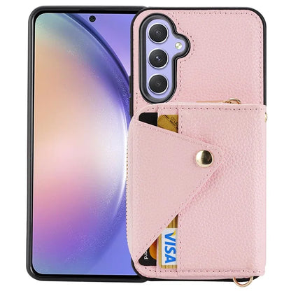 For Samsung Galaxy A15 4G / A15 5G Cell Phone Cases Leather Card Holder Cover with Shoulder Strap