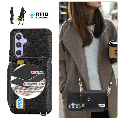 For Samsung Galaxy A15 4G / A15 5G Cell Phone Cases Leather Card Holder Cover with Shoulder Strap