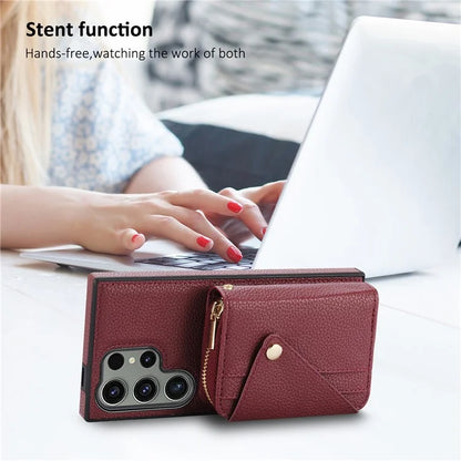 For Samsung Galaxy S24 Ultra Case RFID Blocking Zipper Wallet Back Shell with Crossbody Strap