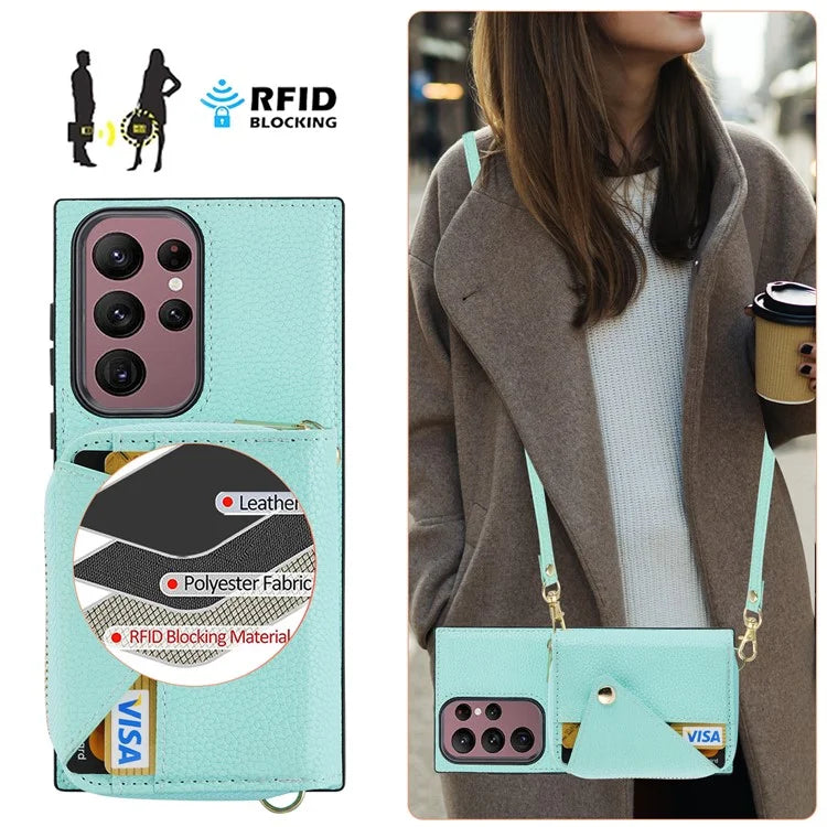 For Samsung Galaxy S23 Ultra Case RFID Blocking PU Leather Protective Shell with Snap Button