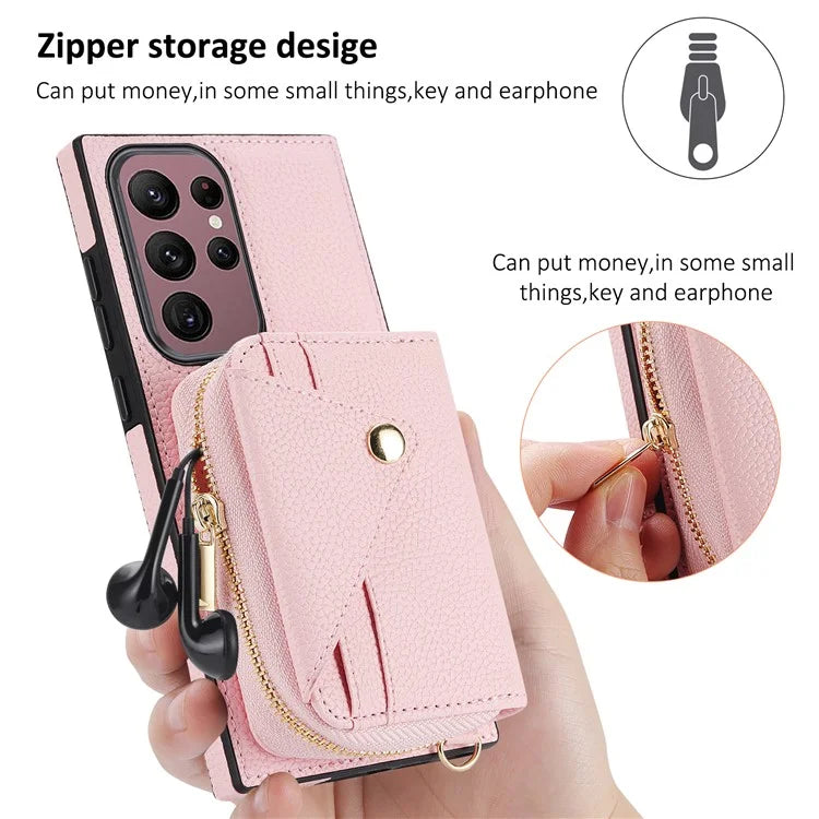 For Samsung Galaxy S23 Ultra Case RFID Blocking PU Leather Protective Shell with Snap Button