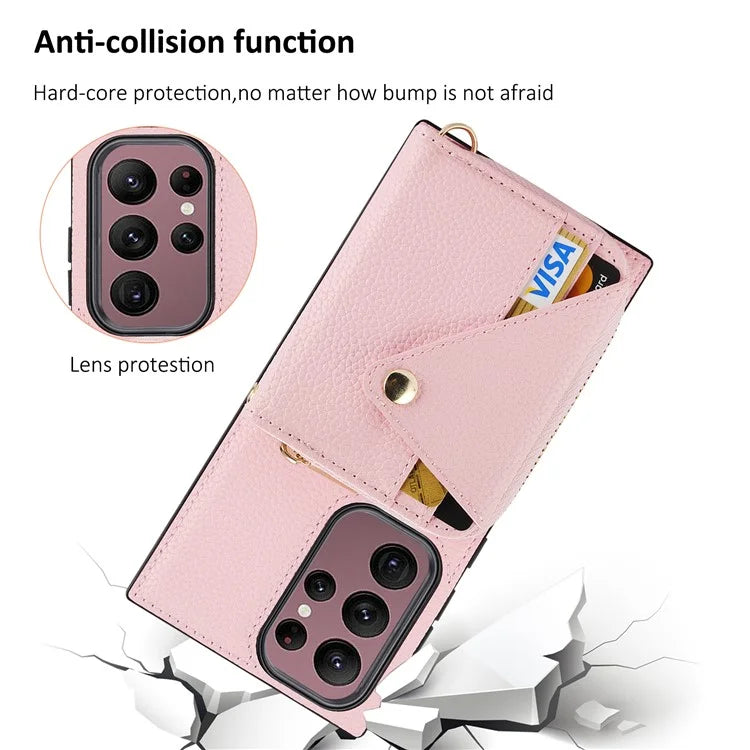 For Samsung Galaxy S23 Ultra Case RFID Blocking PU Leather Protective Shell with Snap Button