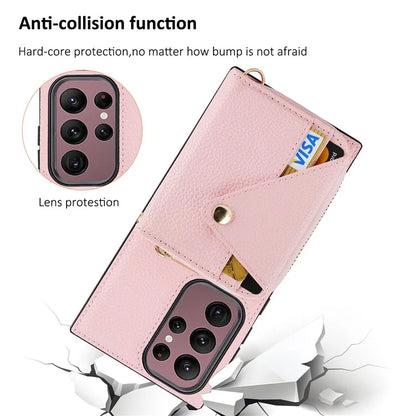 For Samsung Galaxy S23 Ultra Case RFID Blocking PU Leather Protective Shell with Snap Button