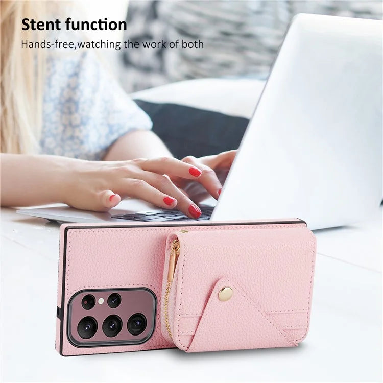 For Samsung Galaxy S23 Ultra Case RFID Blocking PU Leather Protective Shell with Snap Button