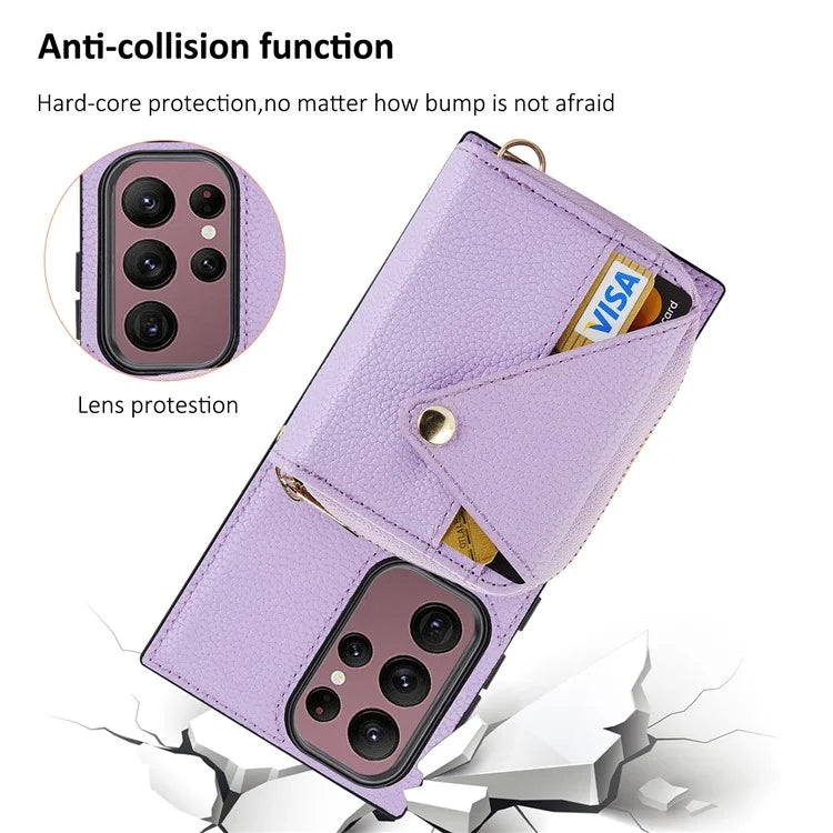 For Samsung Galaxy S23 Ultra Case RFID Blocking PU Leather Protective Shell with Snap Button