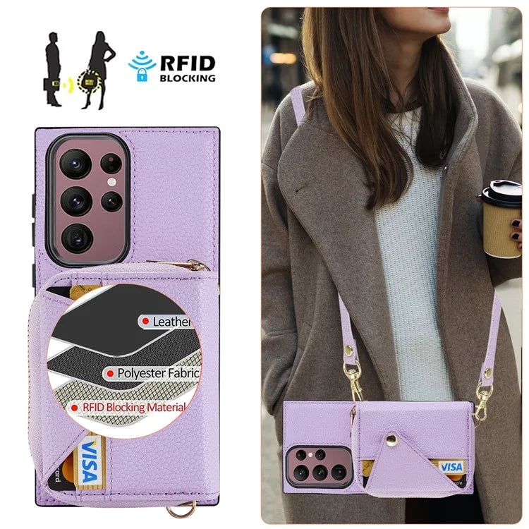 For Samsung Galaxy S23 Ultra Case RFID Blocking PU Leather Protective Shell with Snap Button