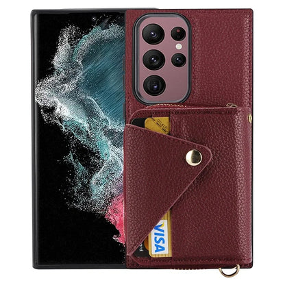 For Samsung Galaxy S23 Ultra Case RFID Blocking PU Leather Protective Shell with Snap Button