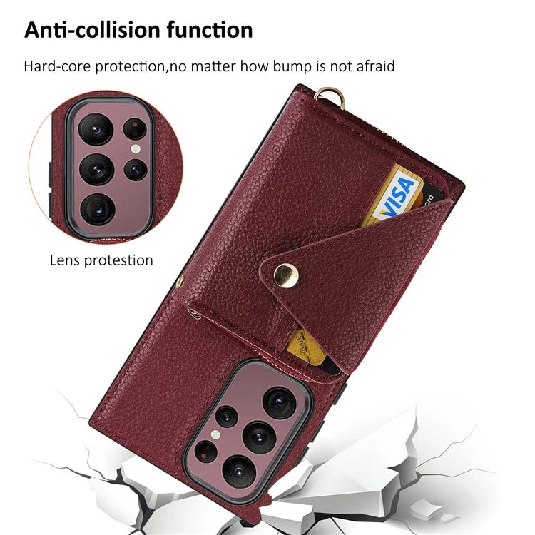 For Samsung Galaxy S23 Ultra Case RFID Blocking PU Leather Protective Shell with Snap Button