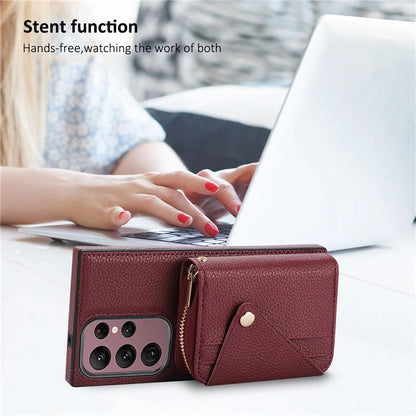 For Samsung Galaxy S23 Ultra Case RFID Blocking PU Leather Protective Shell with Snap Button