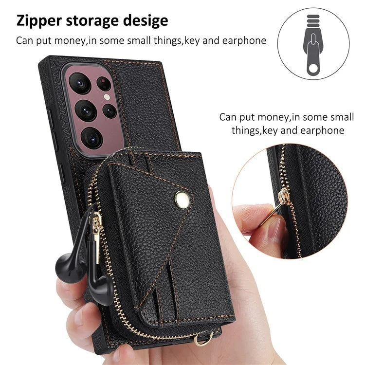 For Samsung Galaxy S23 Ultra Case RFID Blocking PU Leather Protective Shell with Snap Button