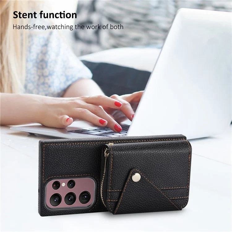 For Samsung Galaxy S23 Ultra Case RFID Blocking PU Leather Protective Shell with Snap Button