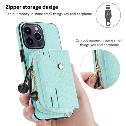 For iPhone 14 Pro Max Case RFID Blocking Zipper Wallet Anti-drop Phone Guard Cover