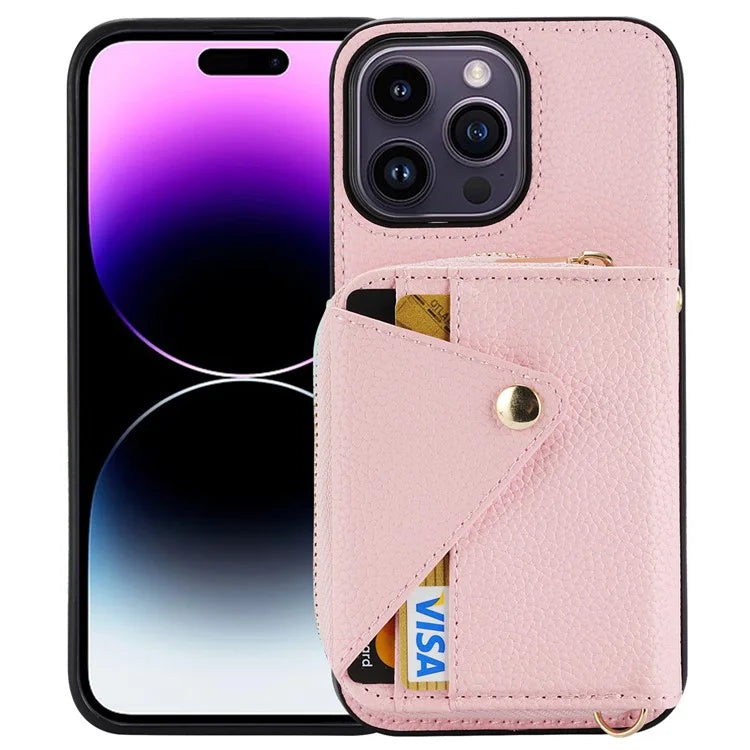 For iPhone 14 Pro Max Case RFID Blocking Zipper Wallet Anti-drop Phone Guard Cover