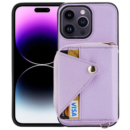 For iPhone 14 Pro Max Case RFID Blocking Zipper Wallet Anti-drop Phone Guard Cover