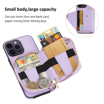 For iPhone 14 Pro Max Case RFID Blocking Zipper Wallet Anti-drop Phone Guard Cover