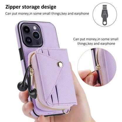 For iPhone 14 Pro Max Case RFID Blocking Zipper Wallet Anti-drop Phone Guard Cover