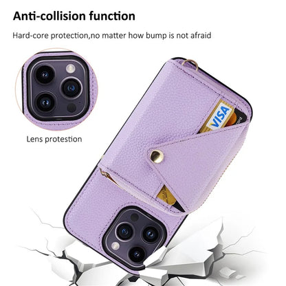 For iPhone 14 Pro Max Case RFID Blocking Zipper Wallet Anti-drop Phone Guard Cover
