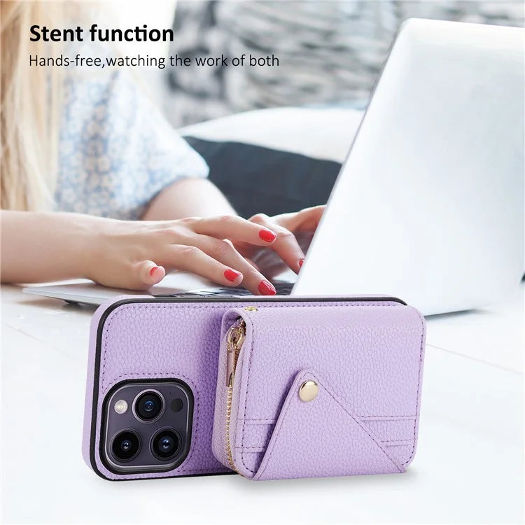 For iPhone 14 Pro Max Case RFID Blocking Zipper Wallet Anti-drop Phone Guard Cover