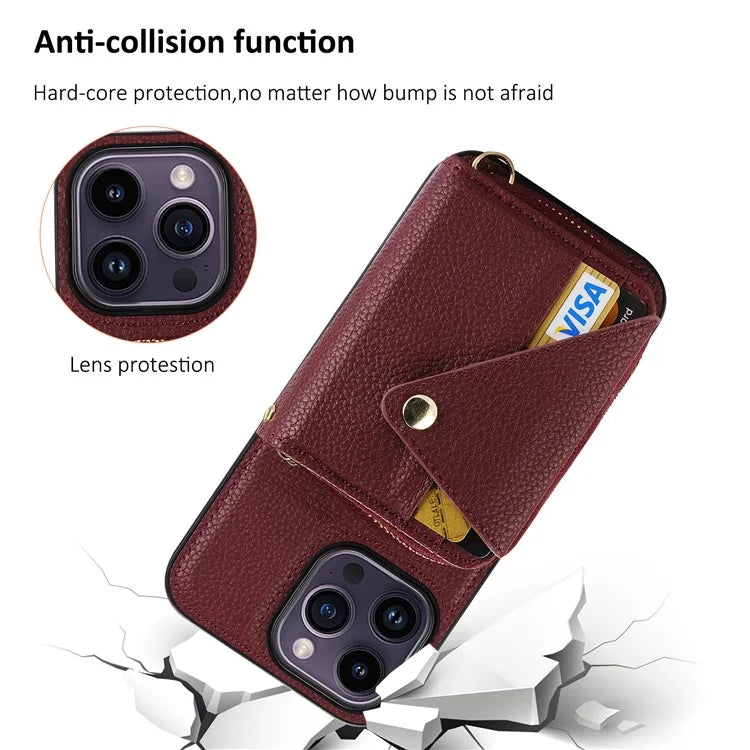 For iPhone 14 Pro Max Case RFID Blocking Zipper Wallet Anti-drop Phone Guard Cover
