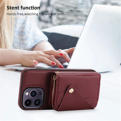 For iPhone 14 Pro Max Case RFID Blocking Zipper Wallet Anti-drop Phone Guard Cover