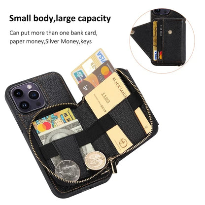 For iPhone 14 Pro Max Case RFID Blocking Zipper Wallet Anti-drop Phone Guard Cover