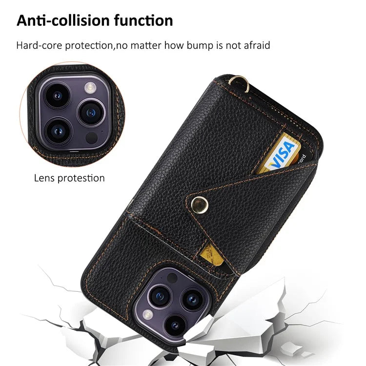 For iPhone 14 Pro Max Case RFID Blocking Zipper Wallet Anti-drop Phone Guard Cover