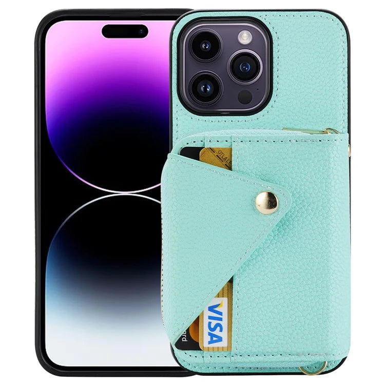 For iPhone 14 Pro Case PU Leather+TPU Litchi Texture Bump Proof Phone Guard Cover