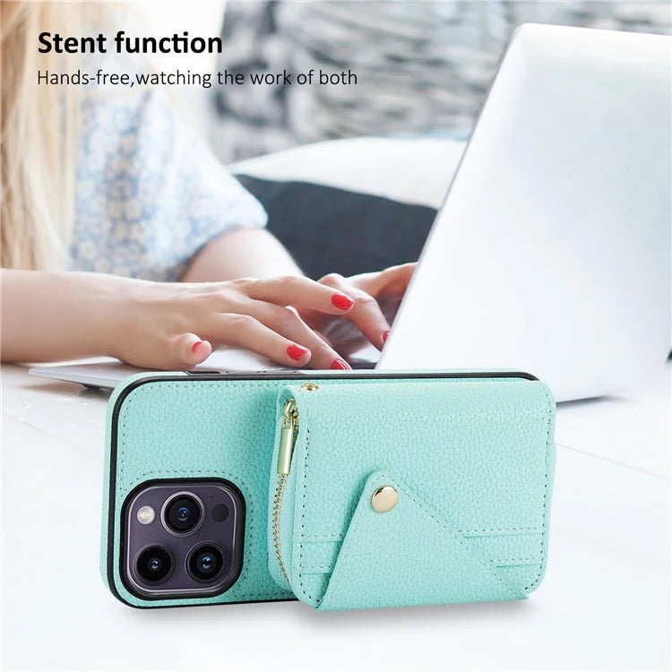 For iPhone 14 Pro Case PU Leather+TPU Litchi Texture Bump Proof Phone Guard Cover