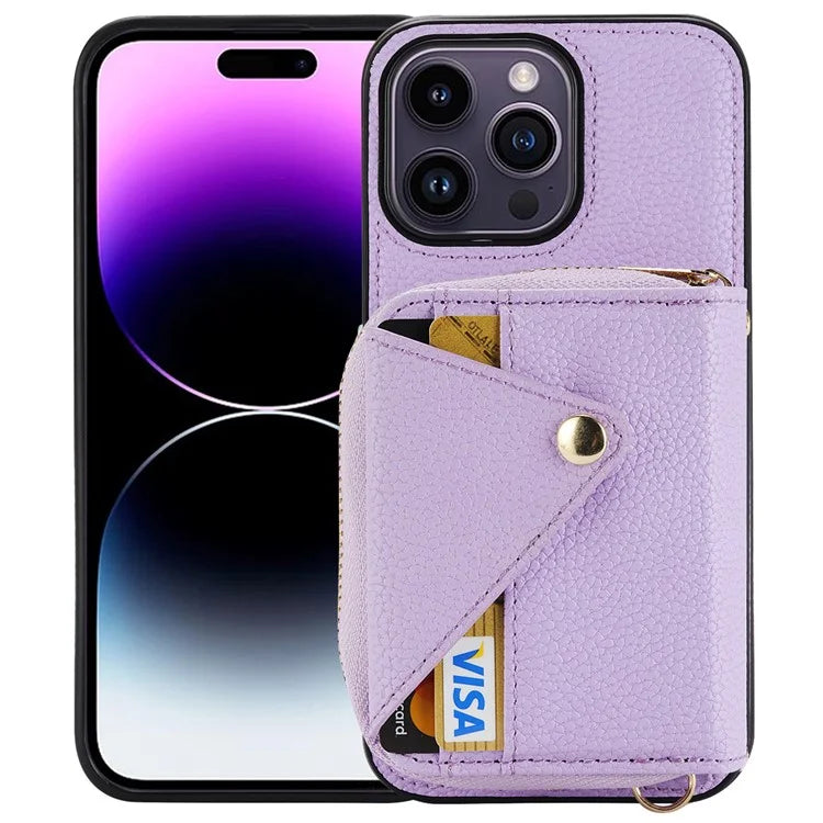 For iPhone 14 Pro Case PU Leather+TPU Litchi Texture Bump Proof Phone Guard Cover