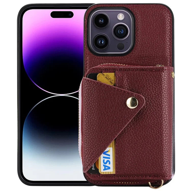 For iPhone 14 Pro Case PU Leather+TPU Litchi Texture Bump Proof Phone Guard Cover