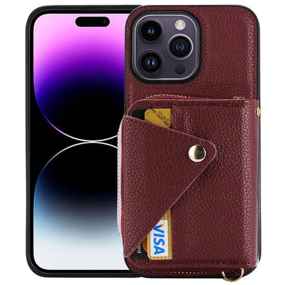 For iPhone 14 Pro Case PU Leather+TPU Litchi Texture Bump Proof Phone Guard Cover