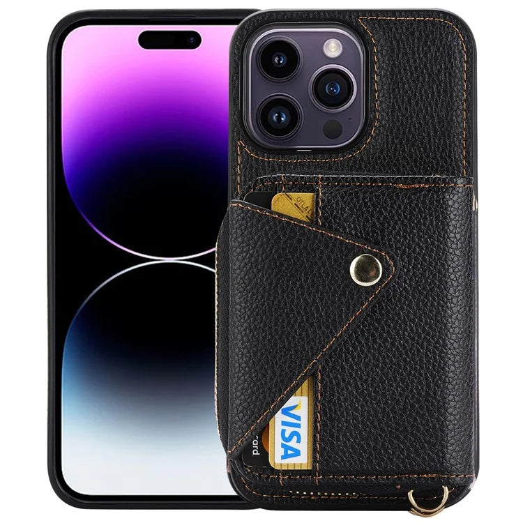 For iPhone 14 Pro Case PU Leather+TPU Litchi Texture Bump Proof Phone Guard Cover