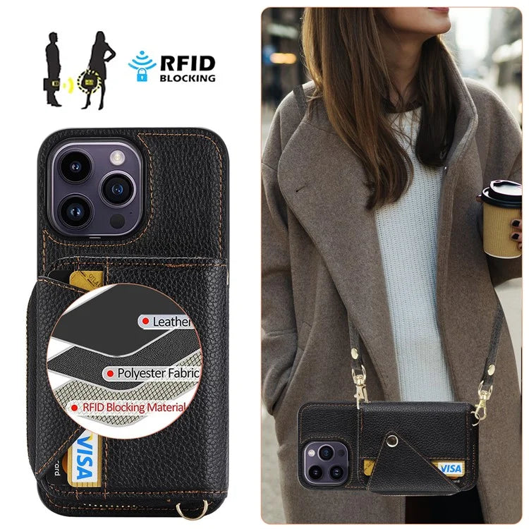 For iPhone 14 Pro Case PU Leather+TPU Litchi Texture Bump Proof Phone Guard Cover