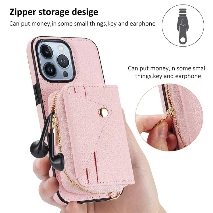 Zipper Wallet Case for iPhone 15 Pro Shell RFID Blocking Card Slots Phone Cover