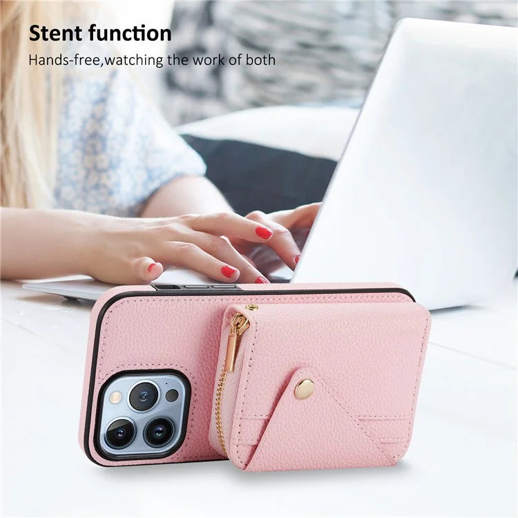 Zipper Wallet Case for iPhone 15 Pro Shell RFID Blocking Card Slots Phone Cover