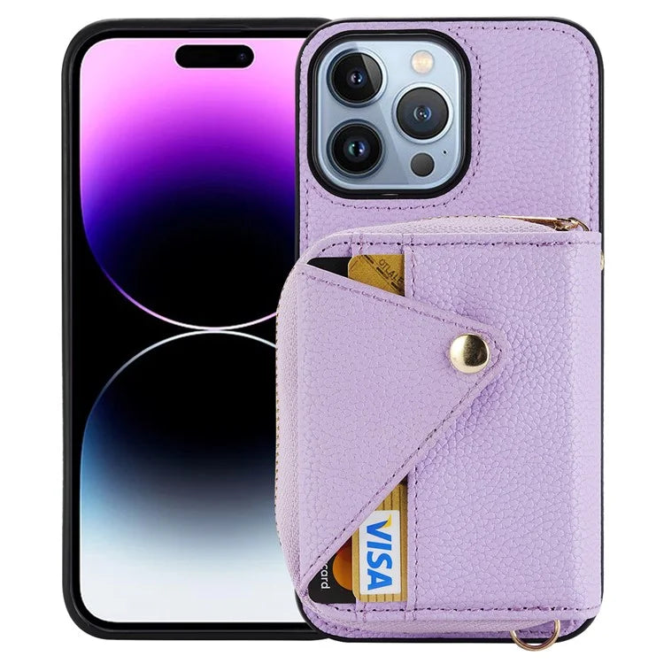 Zipper Wallet Case for iPhone 15 Pro Shell RFID Blocking Card Slots Phone Cover