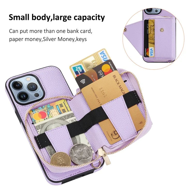Zipper Wallet Case for iPhone 15 Pro Shell RFID Blocking Card Slots Phone Cover