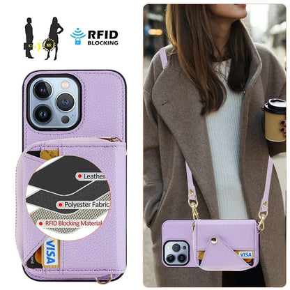 Zipper Wallet Case for iPhone 15 Pro Shell RFID Blocking Card Slots Phone Cover