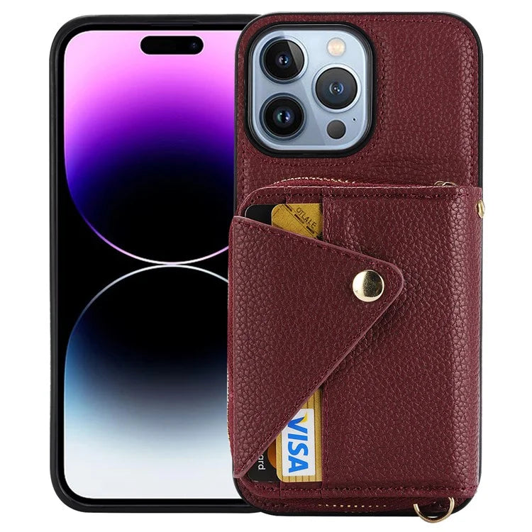 Zipper Wallet Case for iPhone 15 Pro Shell RFID Blocking Card Slots Phone Cover