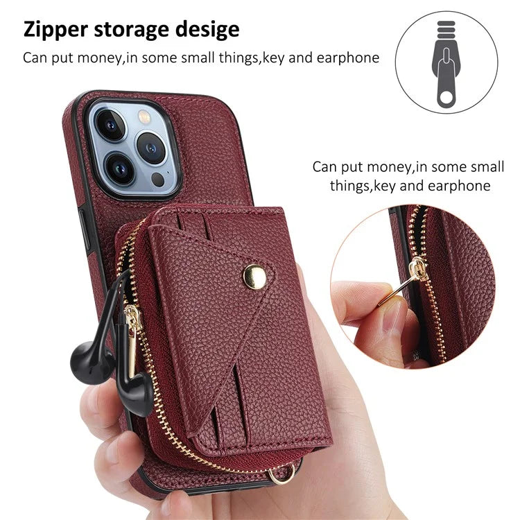 Zipper Wallet Case for iPhone 15 Pro Shell RFID Blocking Card Slots Phone Cover