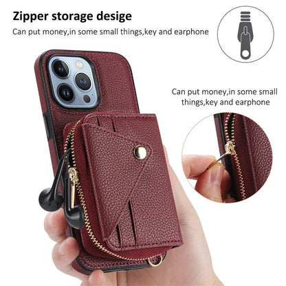 Zipper Wallet Case for iPhone 15 Pro Shell RFID Blocking Card Slots Phone Cover