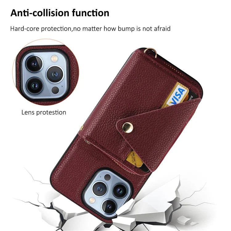 Zipper Wallet Case for iPhone 15 Pro Shell RFID Blocking Card Slots Phone Cover